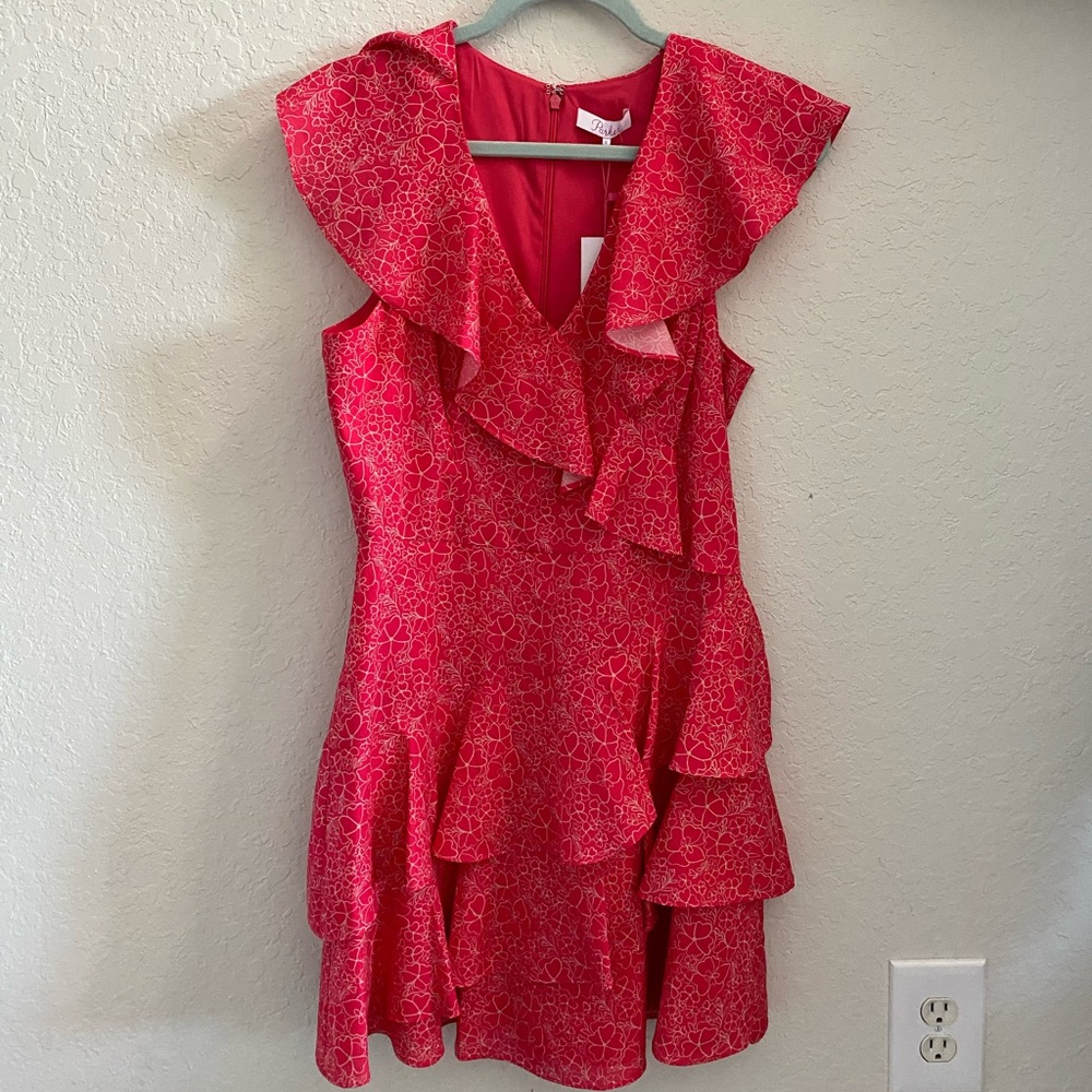Parker 🌺 Pink Hydrangea Floral Ruffles Mini Dress - Picture 2 of 11